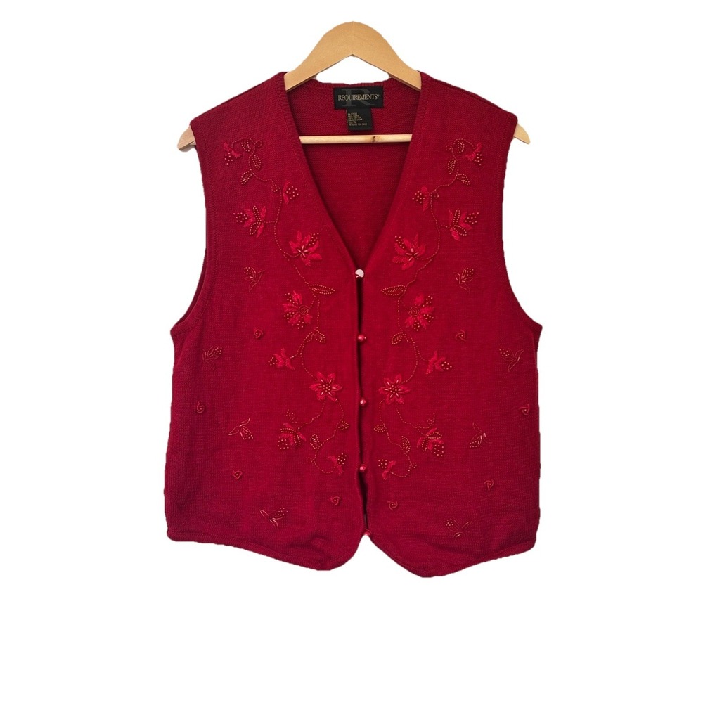 Vintage Sweater Vest Beaded 90s Grannycore Cottagecore XL red Festive